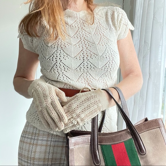 Vintage Accessories - Antique Crocheted Gloves Made in France Ivory